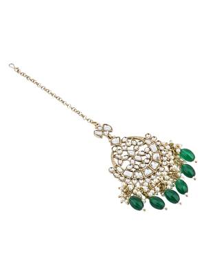 traditional kundan & pearl head piece designer jewelry hair accessory maang tikka for women  3