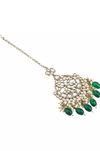 traditional kundan & pearl head piece designer jewelry hair accessory maang tikka for women 
