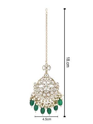 traditional kundan & pearl head piece designer jewelry hair accessory maang tikka for women  4
