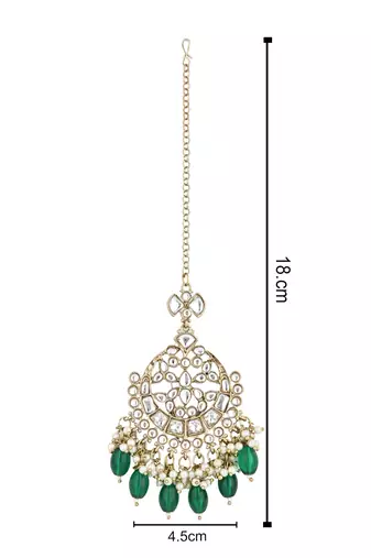 traditional kundan & pearl head piece designer jewelry hair accessory maang tikka for women 
