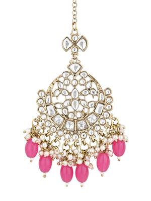traditional kundan & pearl head piece designer jewelry hair accessory maang tikka for women  2