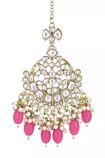 traditional kundan & pearl head piece designer jewelry hair accessory maang tikka for women 