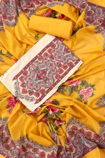 Multi and mustard printed floral  cotton unstitched dress material