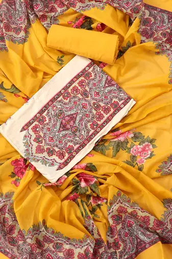 Multi and mustard printed floral  cotton unstitched dress material