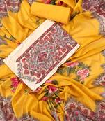 Multi and mustard printed floral  cotton unstitched dress material