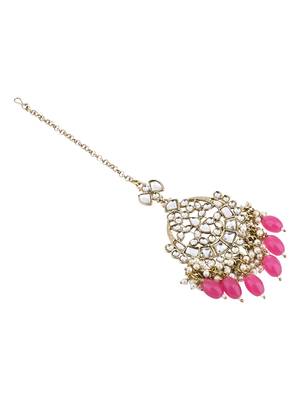traditional kundan & pearl head piece designer jewelry hair accessory maang tikka for women  3