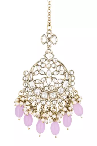 I jewels traditional kundan & pearl head piece designer jewelry hair accessory maang tikka for women 