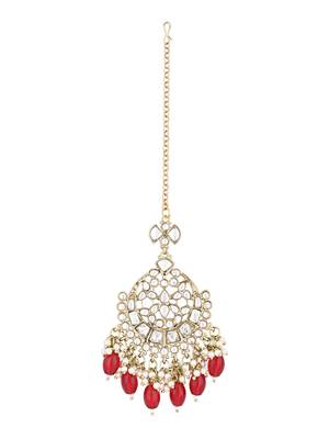 traditional kundan & pearl head piece designer jewelry hair accessory maang tikka for women  1