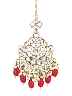 traditional kundan & pearl head piece designer jewelry hair accessory maang tikka for women  2