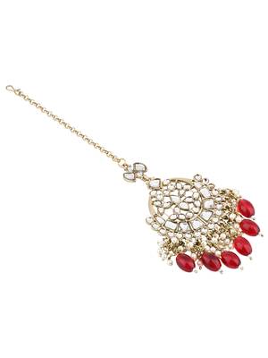 traditional kundan & pearl head piece designer jewelry hair accessory maang tikka for women  3