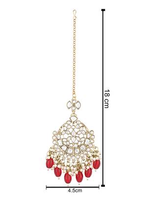 traditional kundan & pearl head piece designer jewelry hair accessory maang tikka for women  4