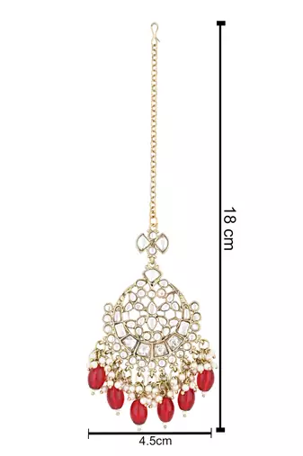 traditional kundan & pearl head piece designer jewelry hair accessory maang tikka for women 