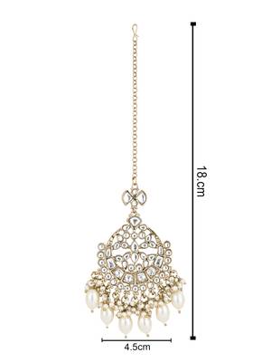 traditional kundan & pearl head piece designer jewelry hair accessory maang tikka for women  4