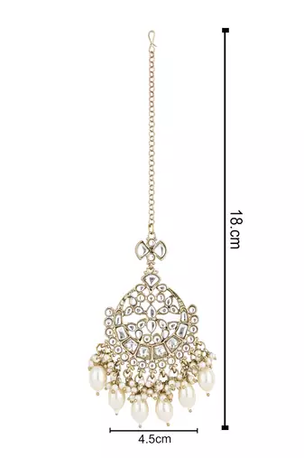 traditional kundan & pearl head piece designer jewelry hair accessory maang tikka for women 