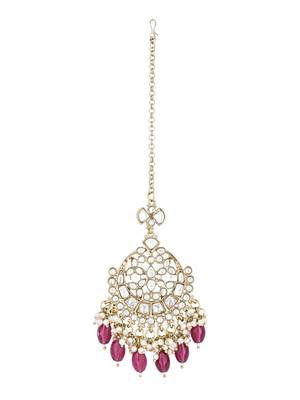 traditional kundan & pearl head piece designer jewelry hair accessory maang tikka for women  1