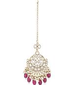 traditional kundan & pearl head piece designer jewelry hair accessory maang tikka for women 