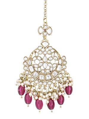 traditional kundan & pearl head piece designer jewelry hair accessory maang tikka for women  2