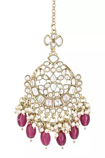 traditional kundan & pearl head piece designer jewelry hair accessory maang tikka for women 