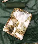 Green printed abstract foil viscose rayon unstitched dress material