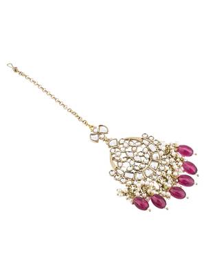 traditional kundan & pearl head piece designer jewelry hair accessory maang tikka for women  3