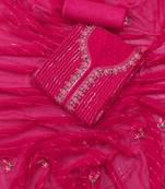 Hot pink embellished floral  georgette unstitched dress material