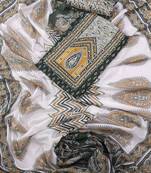 Green and white printed floral block print cotton unstitched dress material