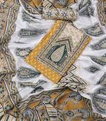 Mustard and white printed floral block print cotton unstitched dress material