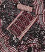 Multi and beige embroidered striped block print cotton unstitched dress material