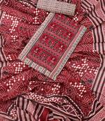 Multi and beige embroidered block print cotton unstitched dress material