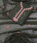 Mehandi green embellished floral  georgette unstitched dress material