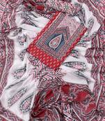 Red and white printed floral block print cotton unstitched dress material