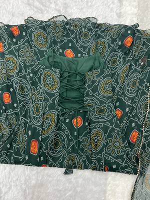 Lightweight Chiffon Fabric Bandhej Print Fully Flair Gown With Dupatta And Pent 7
