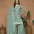 Aqua blue embroidered chinon silk semi stitched palazzo suit