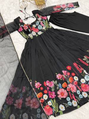 Floral Printed Organza Anarkali Kurta With Cotton Silk Pant And Dupatta 6