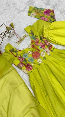 Lime Green Organza  Anarkali Set With Digital Floral Print 6