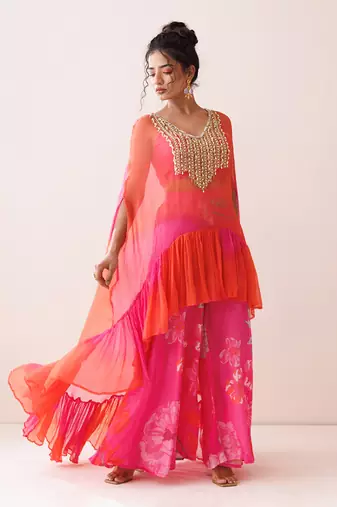 Pink and orange ombre cape set
