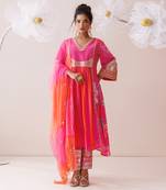 Pink and orange dori work kurta set