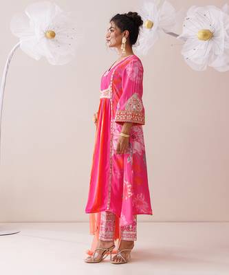 Pink and orange dori work kurta set 2
