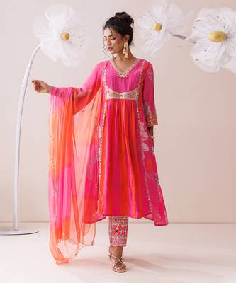 Pink and orange dori work kurta set 3