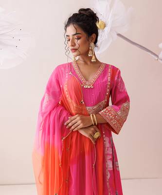 Pink and orange dori work kurta set 4