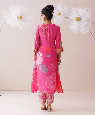 Pink and orange dori work kurta set 5