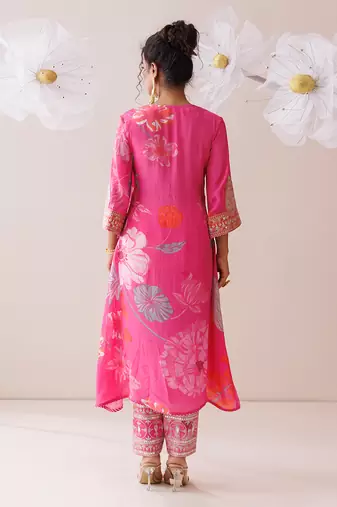 Pink and orange dori work kurta set