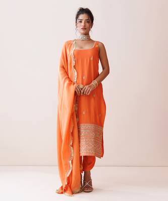 Orange square neck kurta set 1