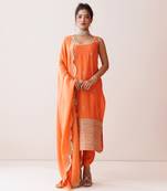 Orange square neck kurta set