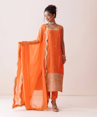 Orange square neck kurta set 3