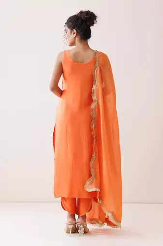 Orange square neck kurta set