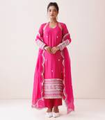 Hot pink chanderi halter neck kurta set