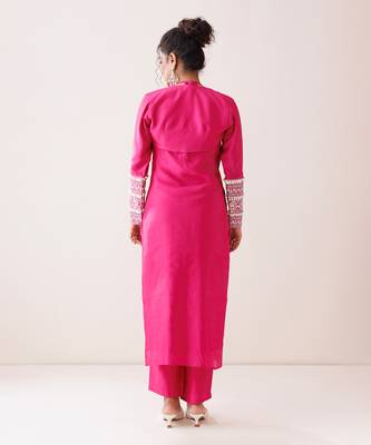 Hot pink chanderi halter neck kurta set 5