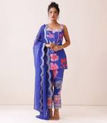 Blue square neck kurta set