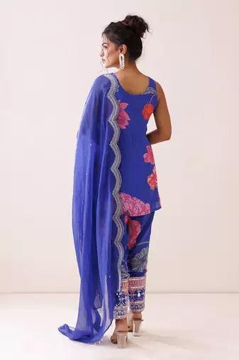 Blue square neck kurta set